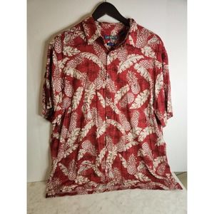 Campia Adult Hawaiian Shirt XL Red Pineapples Palm Fish Short Sleeve Button Down